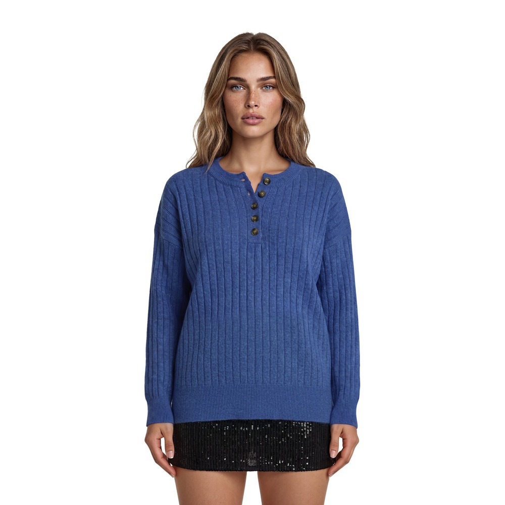 Madewell‎ Henley Sweater Women's Size Small Blue Ribbed Merino Wool Alpaca Knit